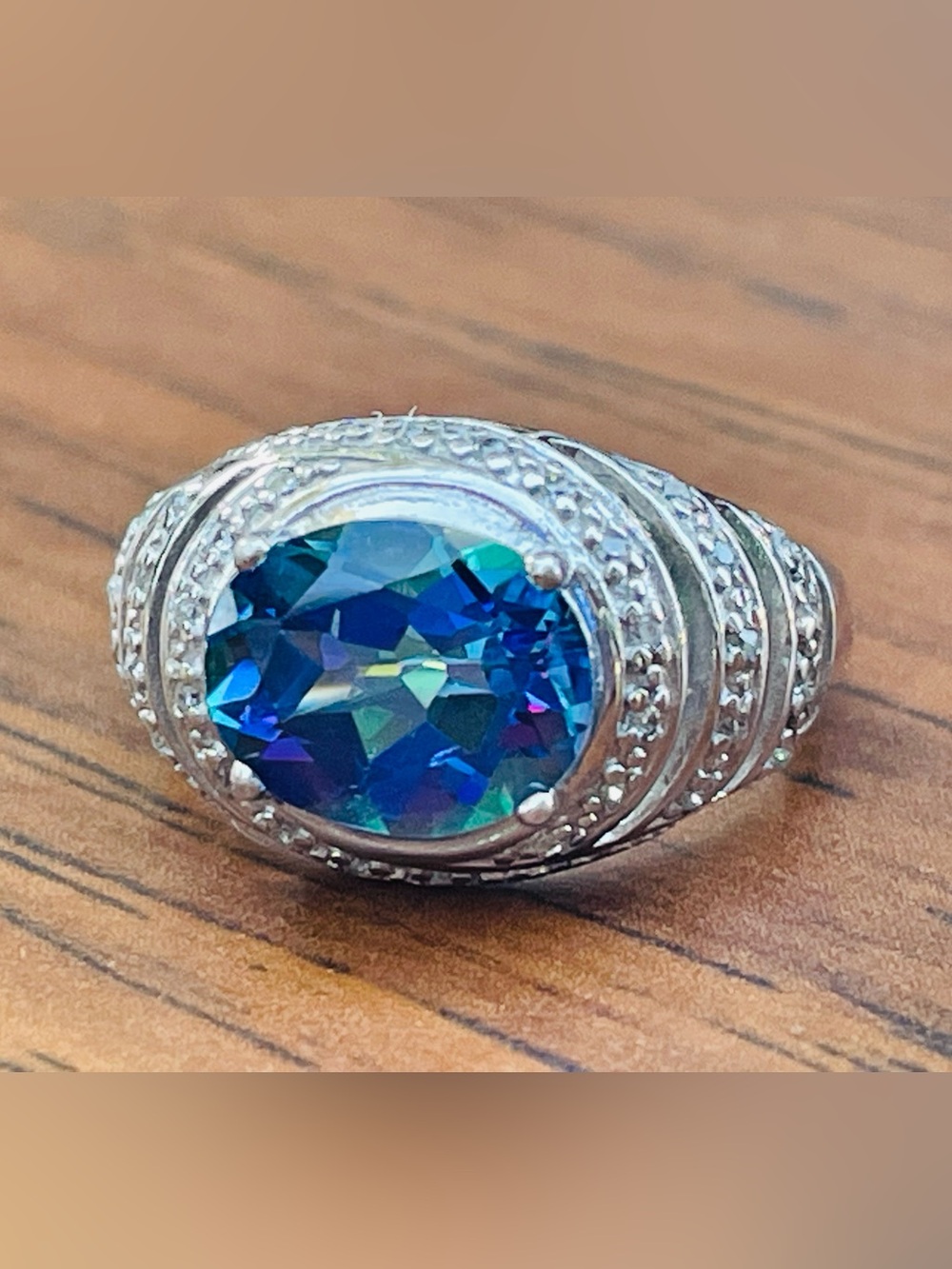 Mystic Topaz And diamond chip 925 sterling Silver Ring